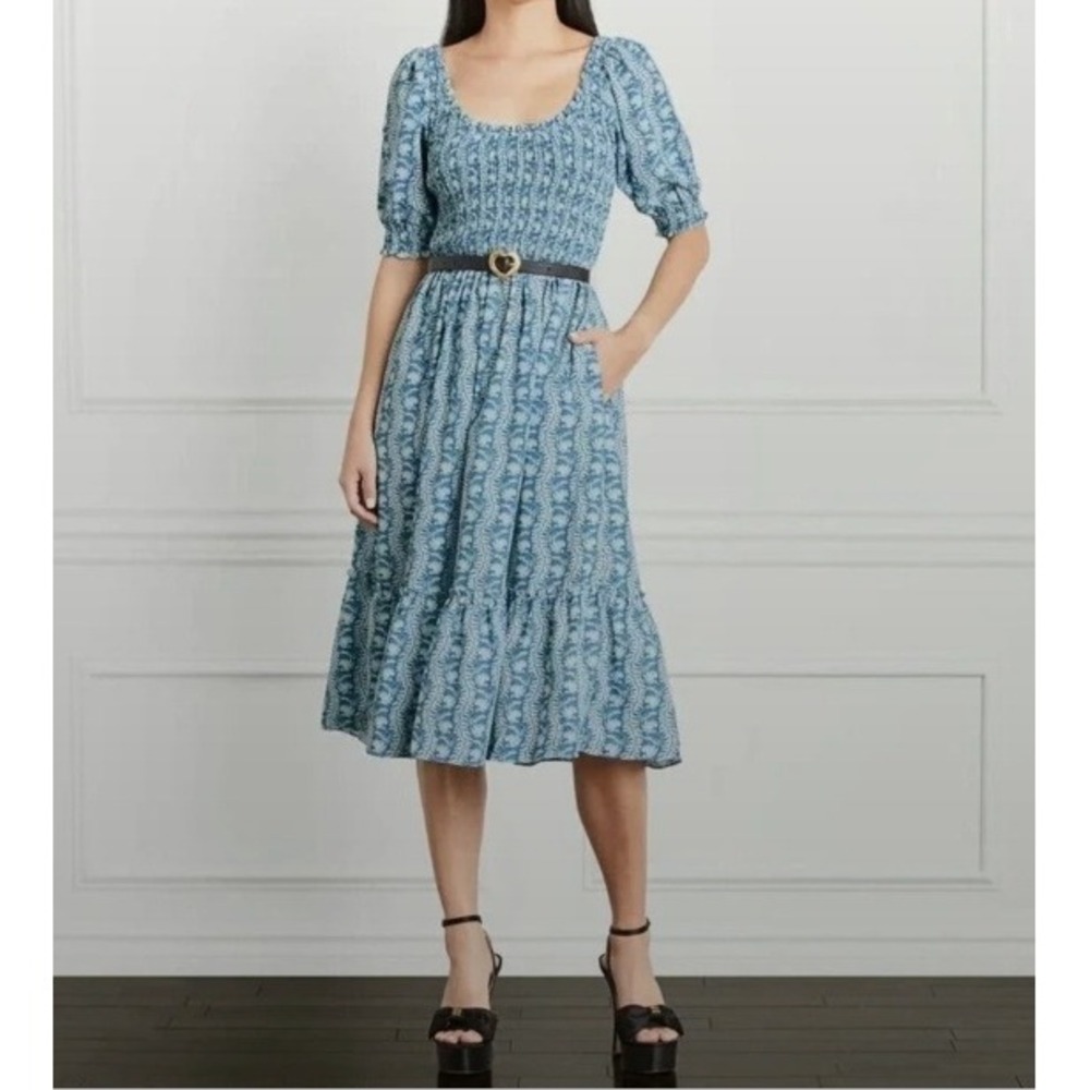 Hill House Luisa Nap Dress Blue Vine Floral Smocked Boho Cottage Prairie Large